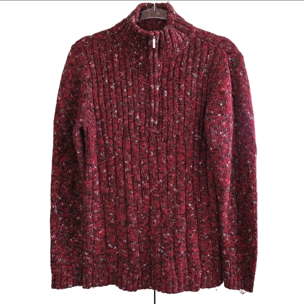 Liz Claiborne Ribbed High Neck Half Zip Pullover Sweater Size XL Red Cabincore